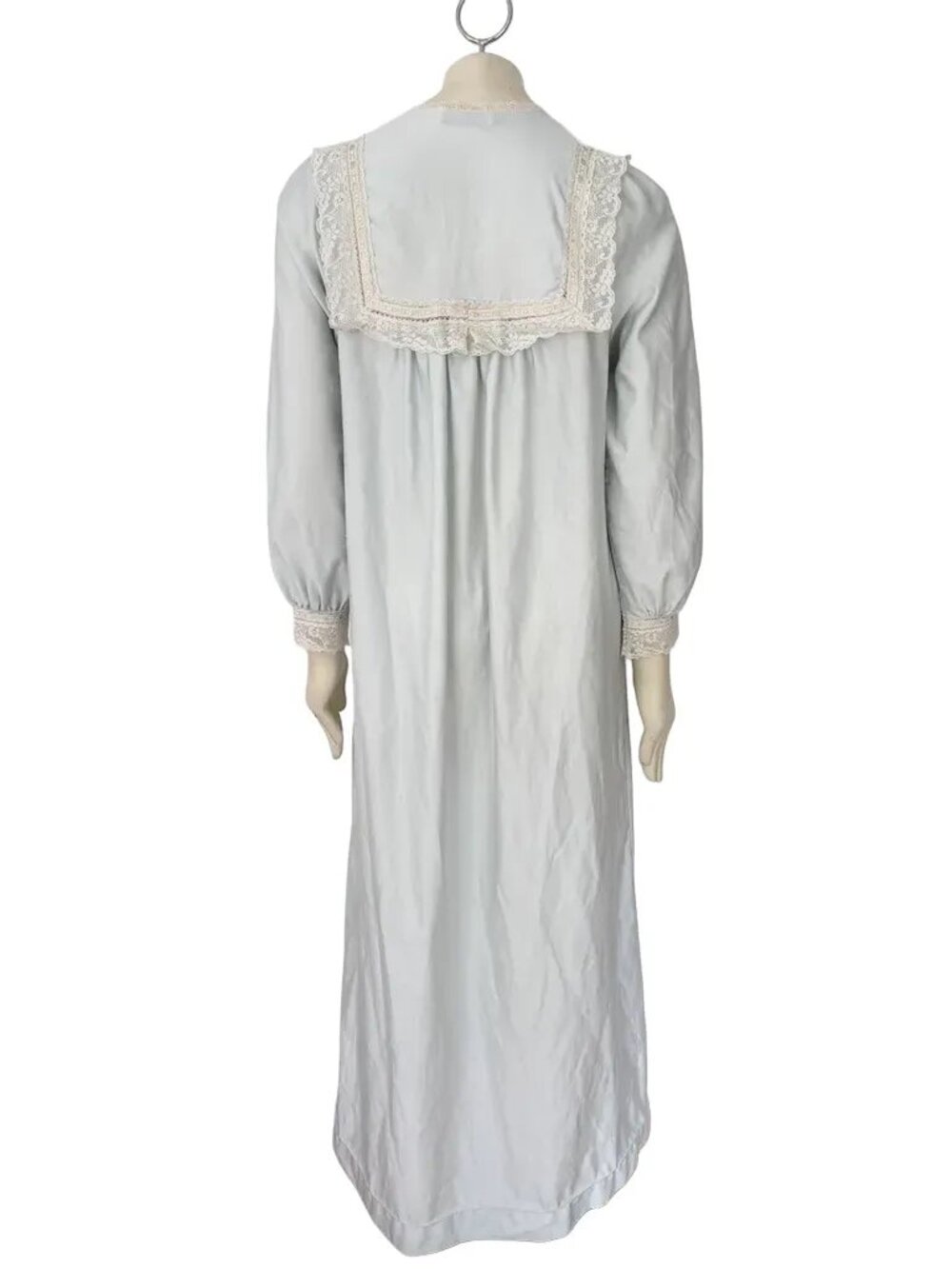 VTG 70s CHRISTIAN DIOR Lace Rosette Nightgown in Baby Blue  SZ M - Picture 8 of 14